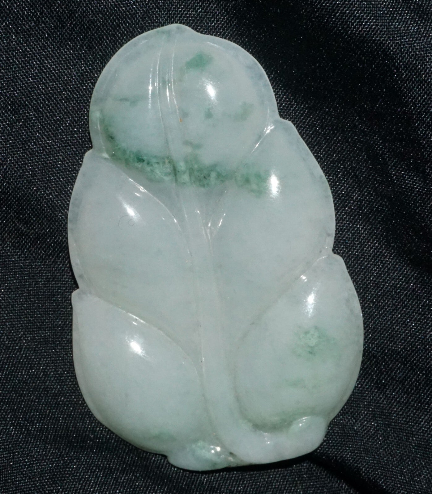Modern Chinese White & Green Jadeite Jade Leaf Motif Carved Pendant  (---)