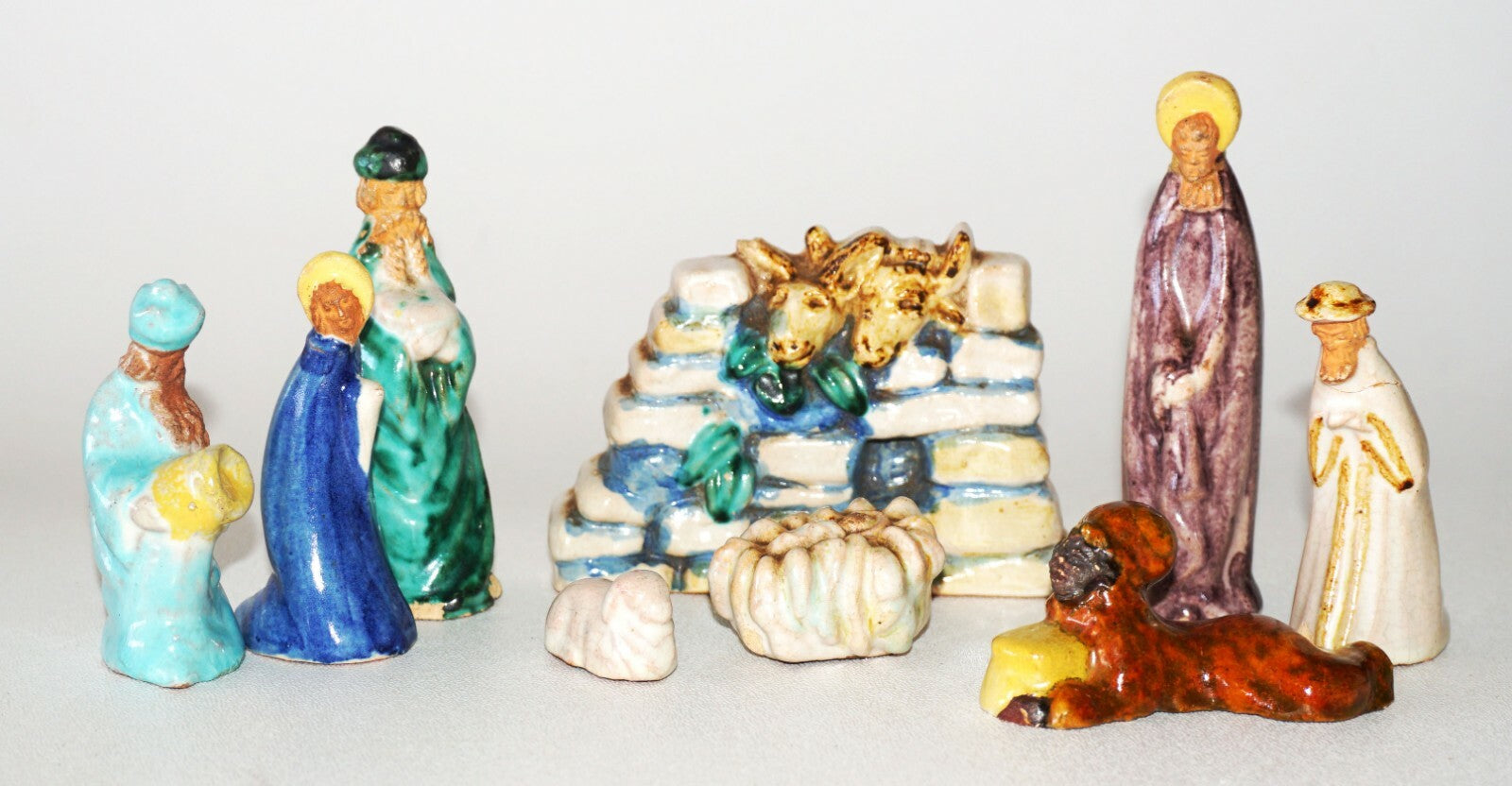 9Pc 1920s German Glazed Pottery Creche Christmas Nativity Scene  (HMLC) 17