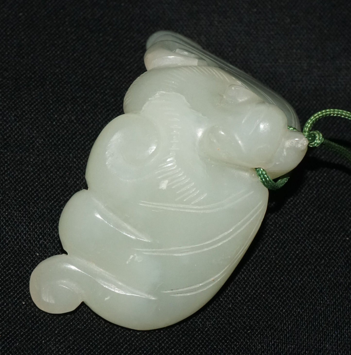 Antique Chinese Grey Green Nephrite Jade Bat Motif Carved Pendant  (LeS)L23