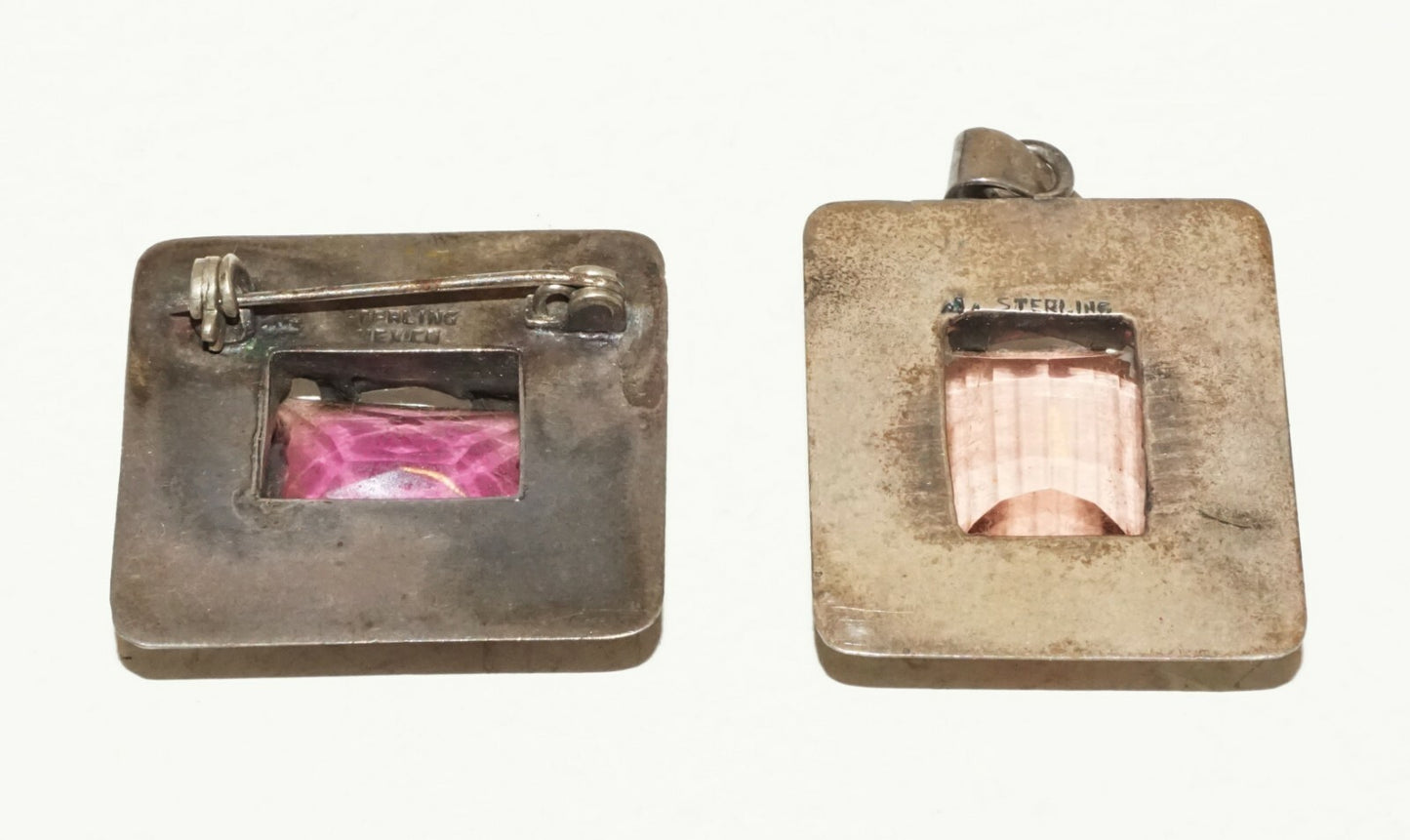 2Pc Vintage Brutalist Style Brooch & Pendant w. Tourmaline Accents  (BrM)#31