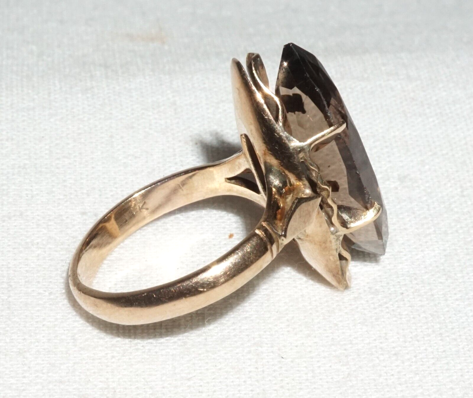 Vintage 14k Yellow Gold  Ring Sz.5.5 set 1x Marquise Cut Smoky Quartz (BrM)L3