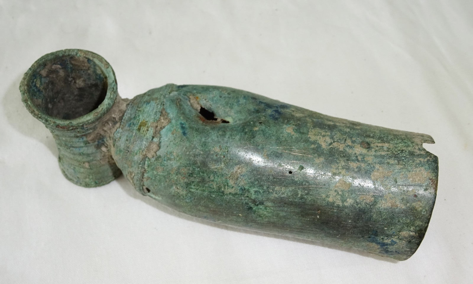 7-11C Thai Dvaravati Period Lop Buri Bronze Bell w. Tube Holder - Excavated(Mil)