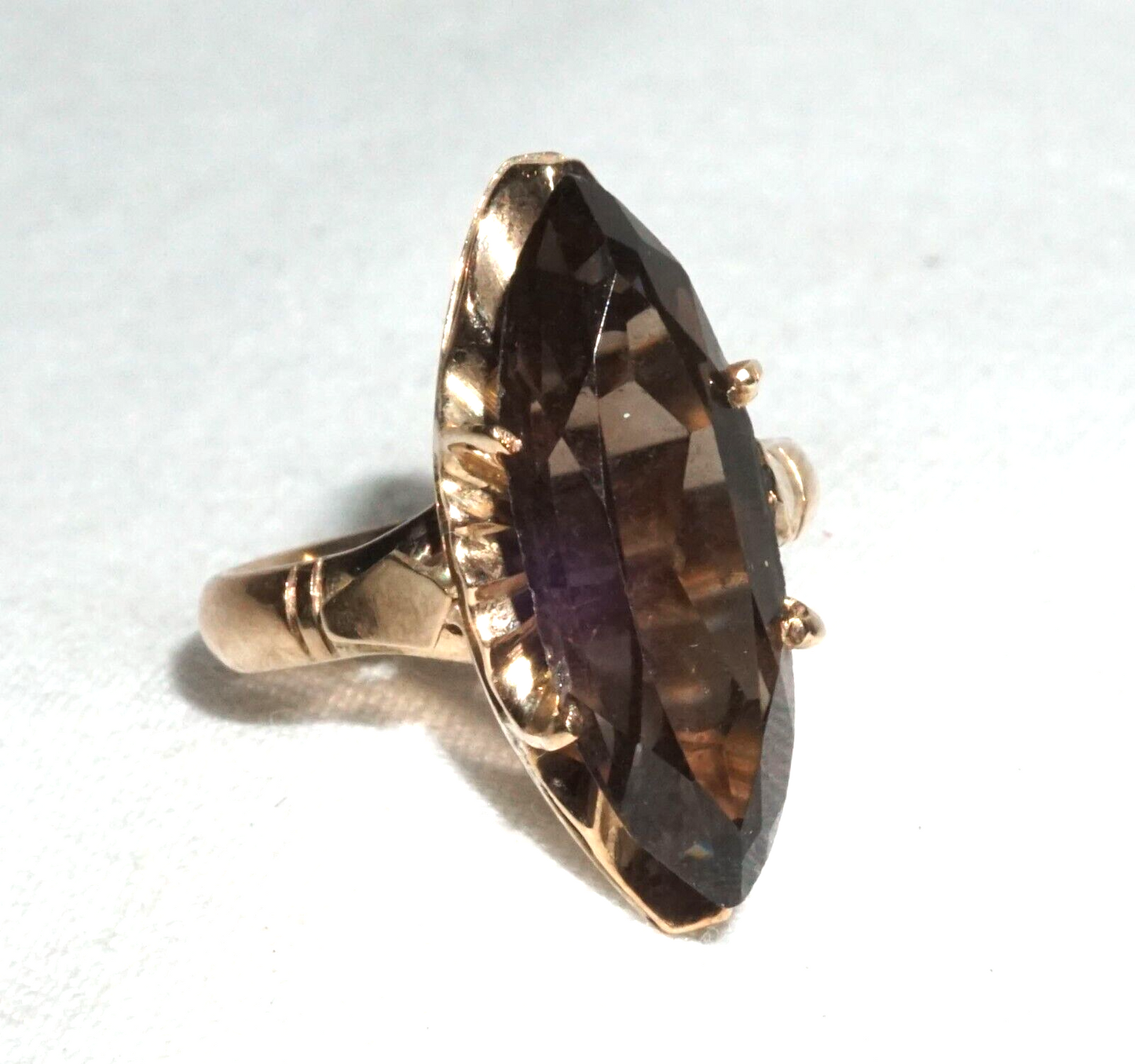 Vintage 14k Yellow Gold  Ring Sz.5.5 set 1x Marquise Cut Smoky Quartz (BrM)L3