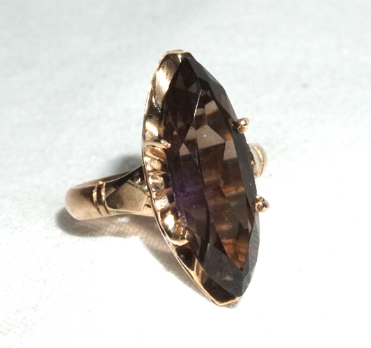 Vintage 14k Yellow Gold  Ring Sz.5.5 set 1x Marquise Cut Smoky Quartz (BrM)L3