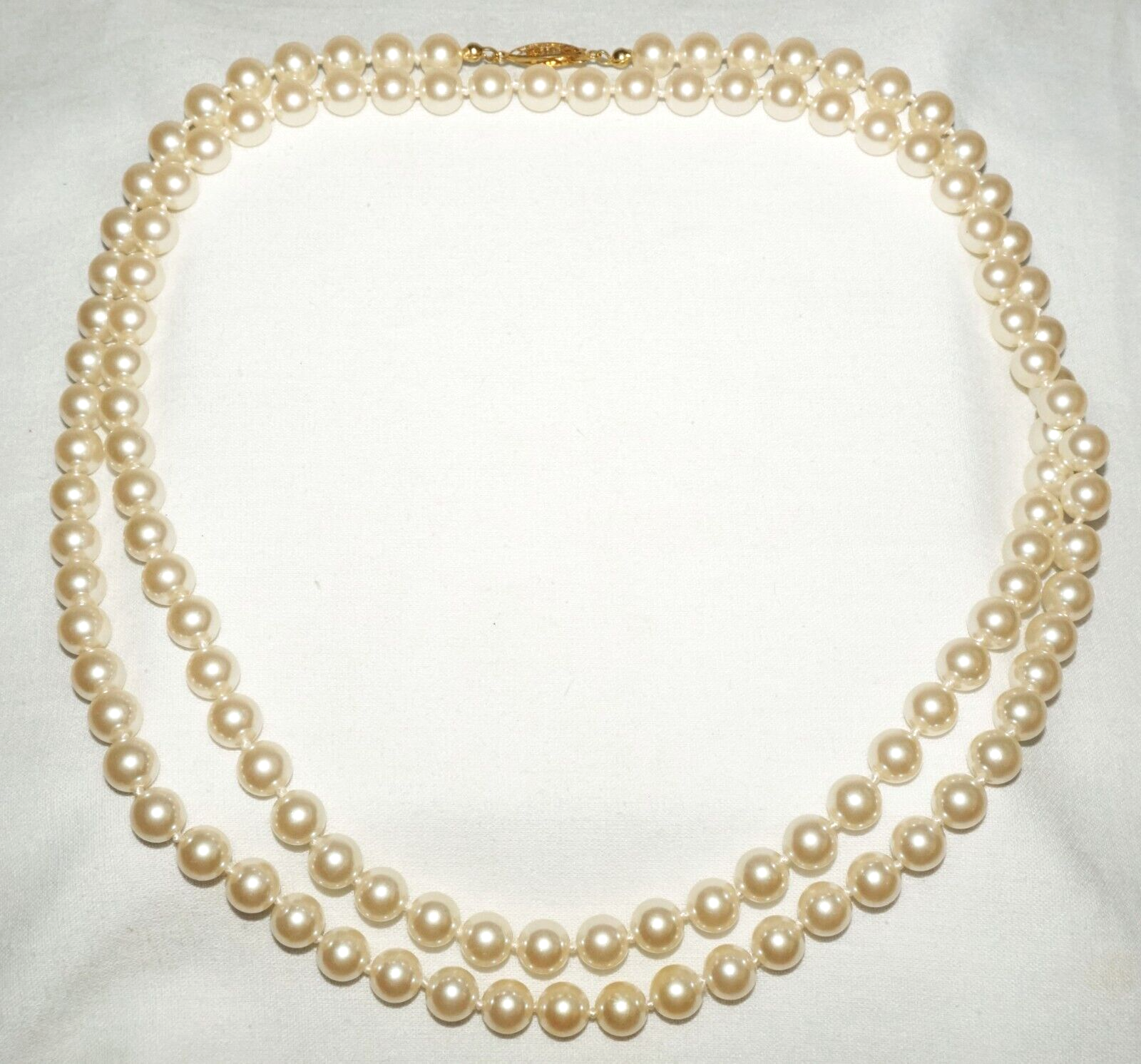 Vintage Costume Faux Pearl Necklace 40" w. Gold Platted Clasp  (FeD)#3