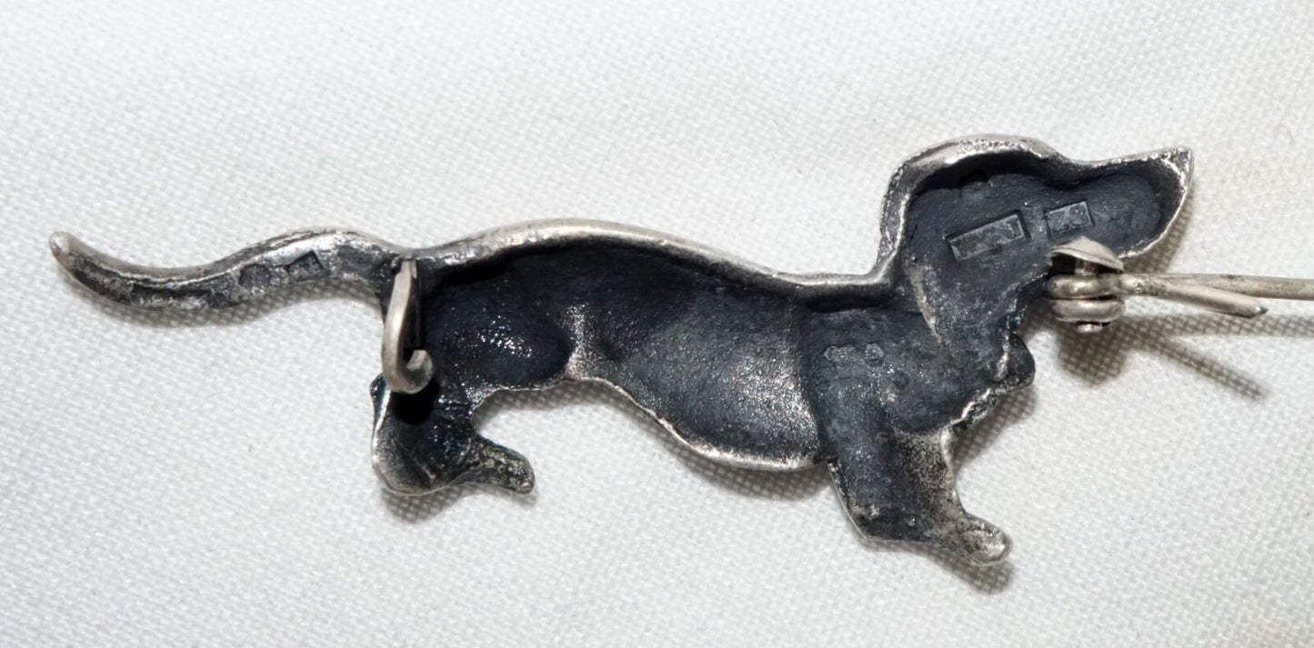 1950 Swedish Sterling Silver Dachshund Wiener Dog Brooch Pin by WGJ  (ShI)