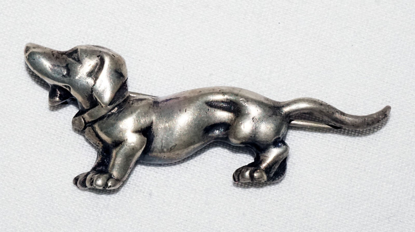 1950 Swedish Sterling Silver Dachshund Wiener Dog Brooch Pin by WGJ  (ShI)