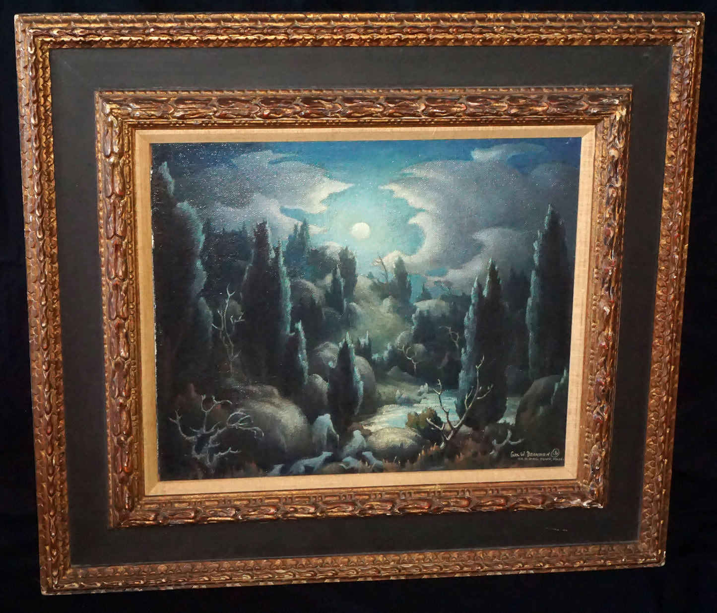 American Oil Painting Legend-Old Dog Town, Cape Ann, Mass. by Carl W. Brandien