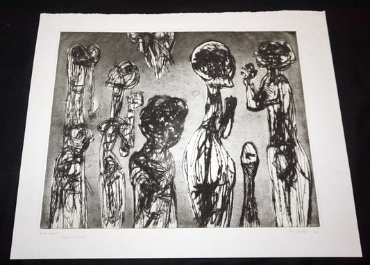 '62 California Abstract Etching Print "Sick Family"  by William Hesthal (Mod)