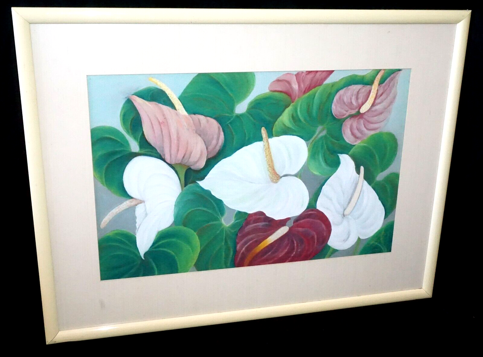 1950s Hawaii Koa Watercolor & Pastel Painting Hibiscus by Maude Horton (New)