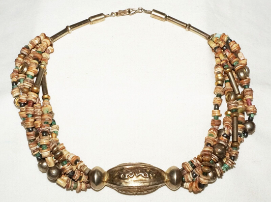12C Peru Chimu Excavated Shell & Stone Bead Necklace w. Silver Clasp  (DaJ)
