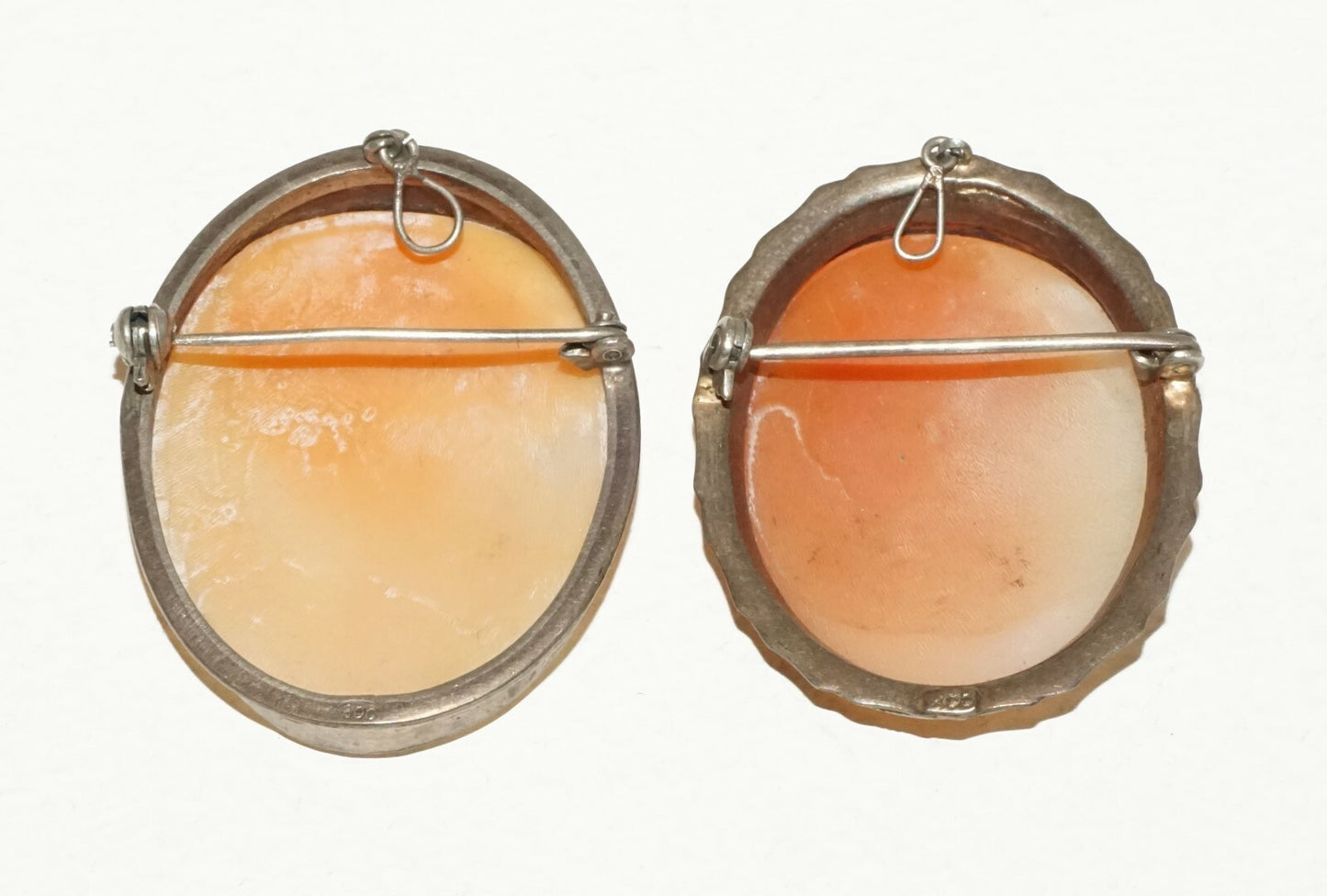 2Pc Italian 800 Silver Shell Cameo's Brooch Pendant w Female Bust Motif  (HaY)#7