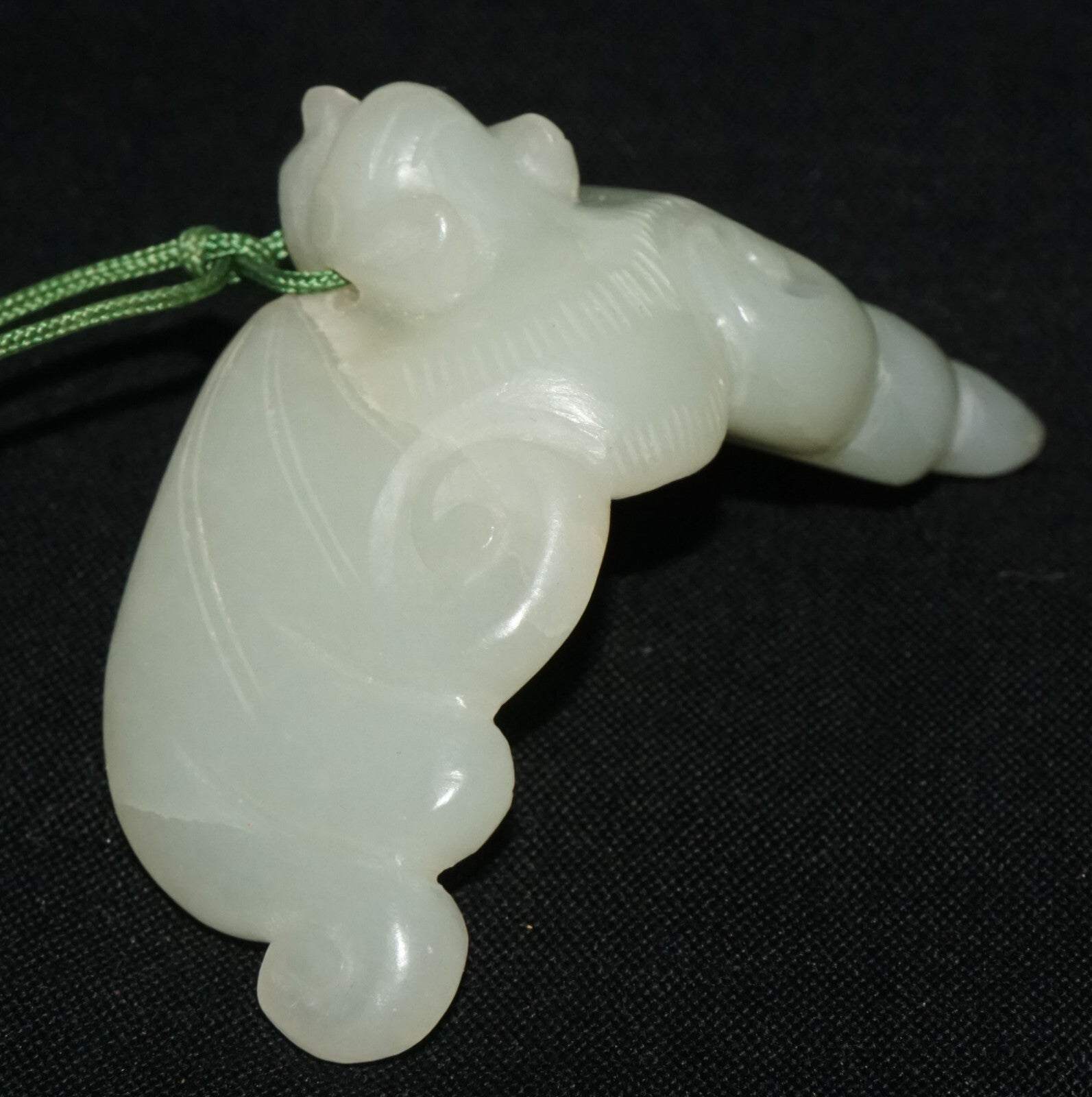 Antique Chinese Grey Green Nephrite Jade Bat Motif Carved Pendant  (LeS)L23