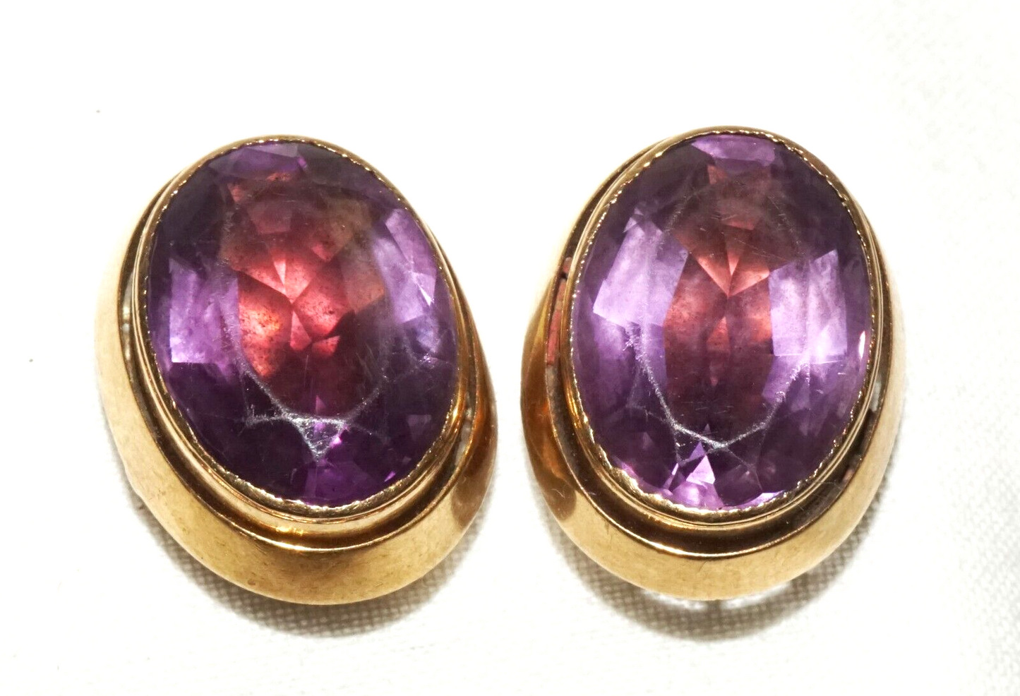 Pair UK 10K Yellow Gold Victorian Cuff Buttons w. Amethyst Accents  (CuM)