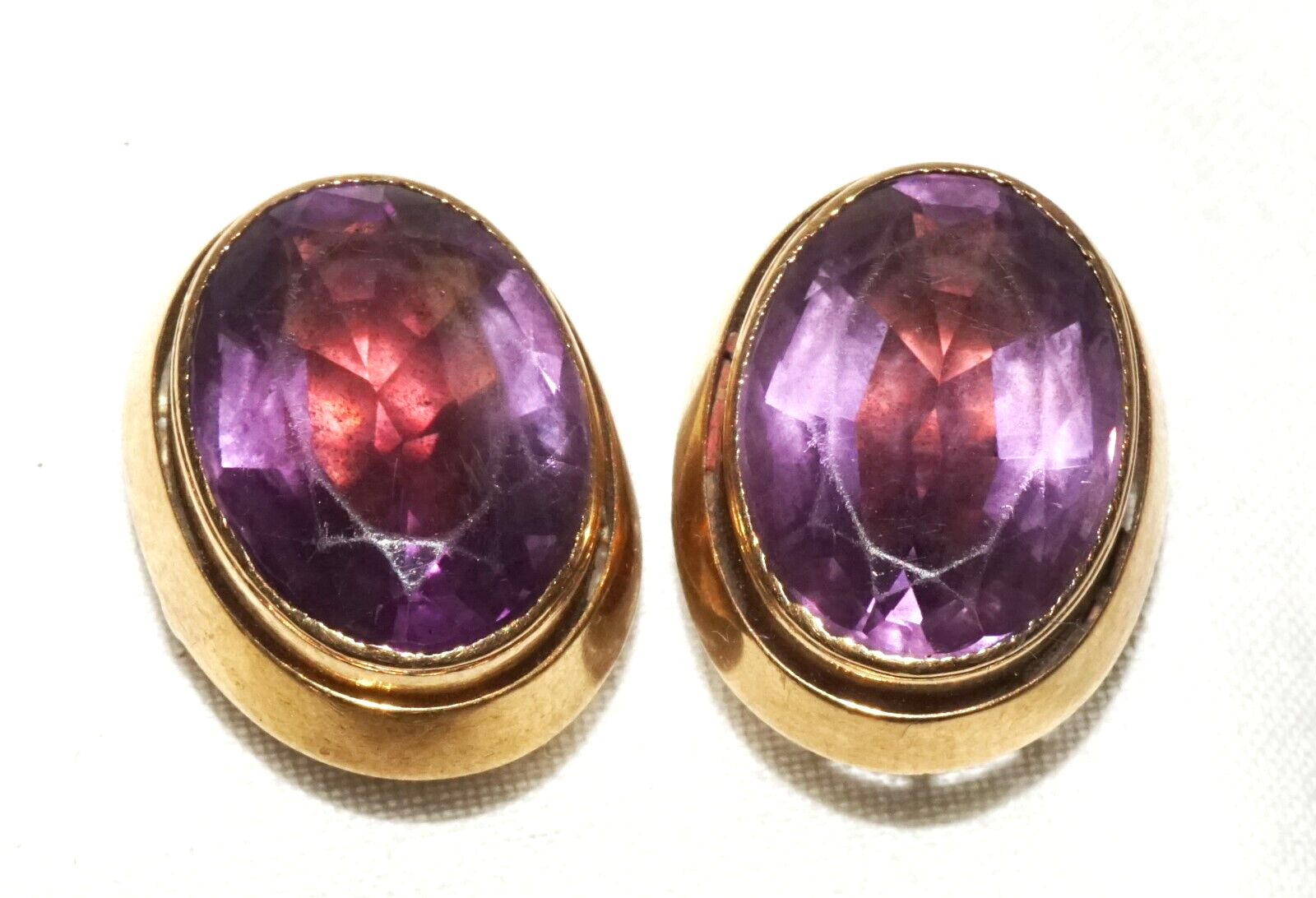 Pair UK 10K Yellow Gold Victorian Cuff Buttons w. Amethyst Accents  (CuM)