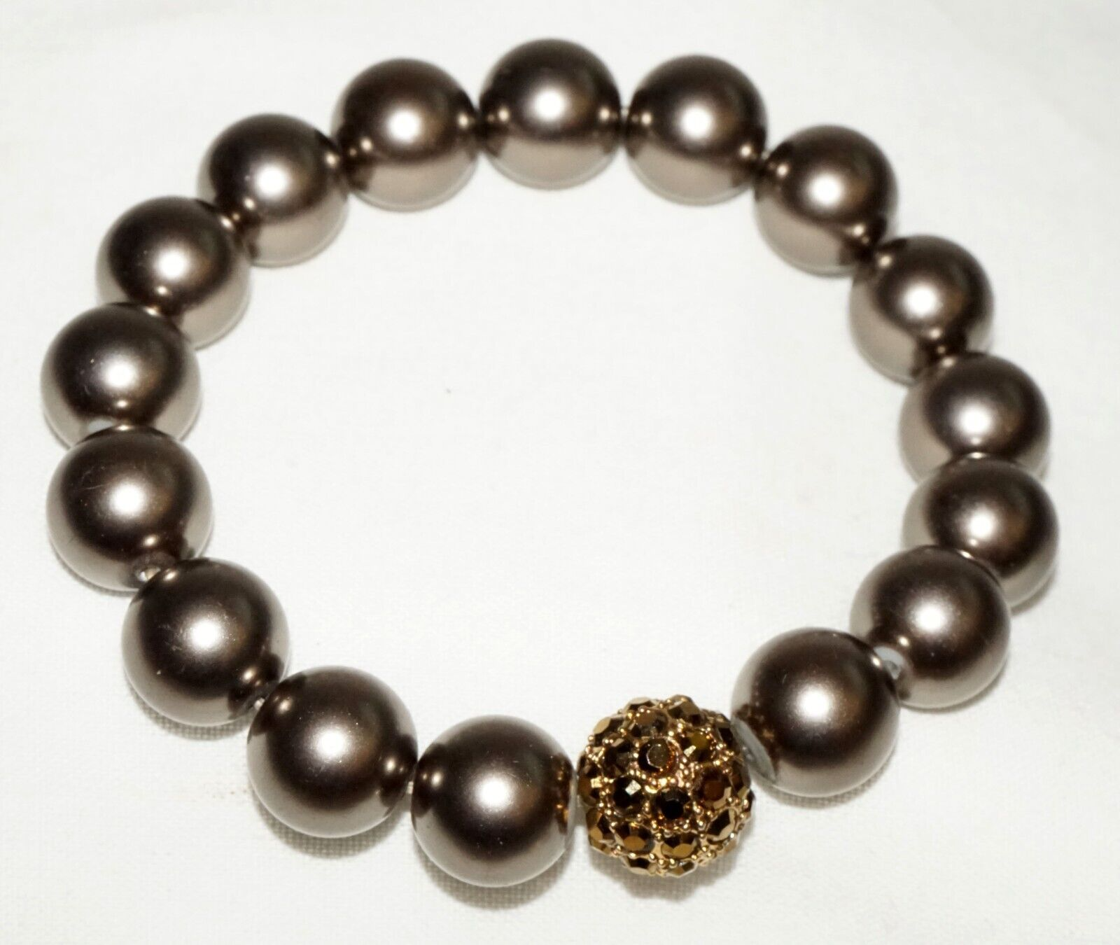 Vintage Fashion Bracelet w. Brown Metal Beads & Stone Studded Accent  (KoS) L8