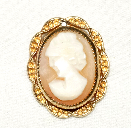 Vintage Gold Plated Shell Cameo w. Woman's Bust Motif  (GoB) #10