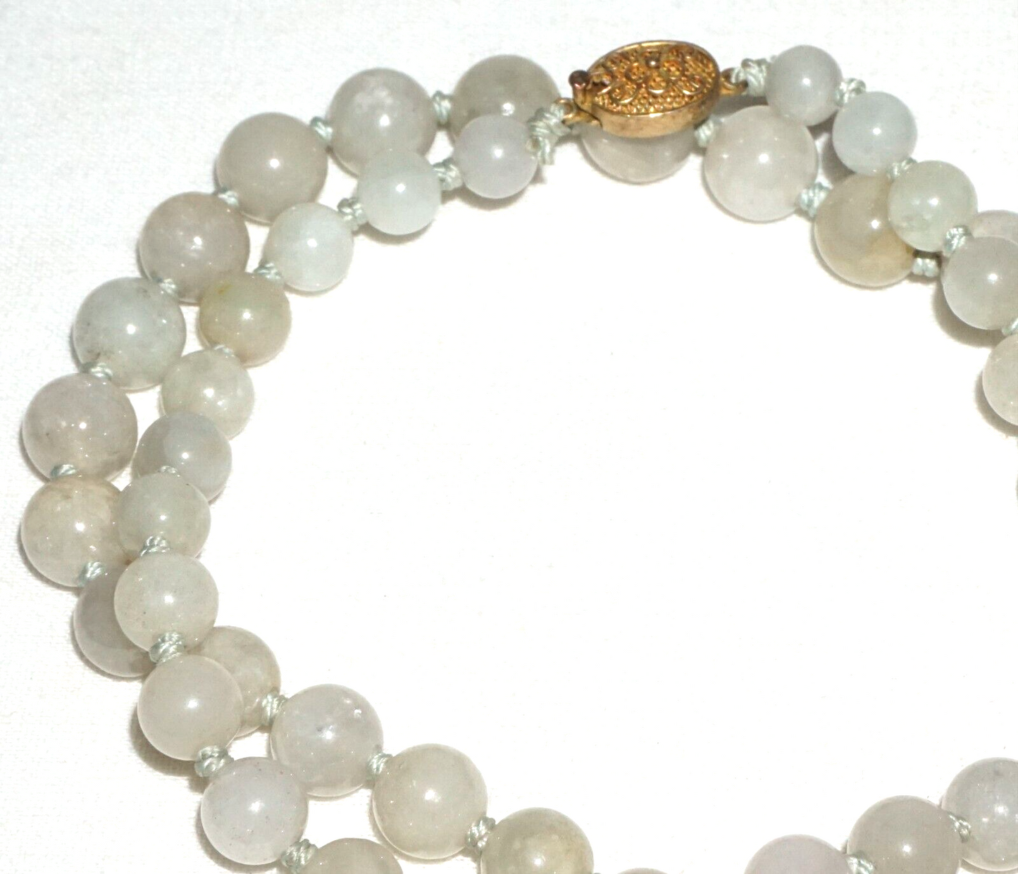 Vintage Chinese Grey Green Jadeite Jade Bead Necklace w. Silver Clasp  (---)#3