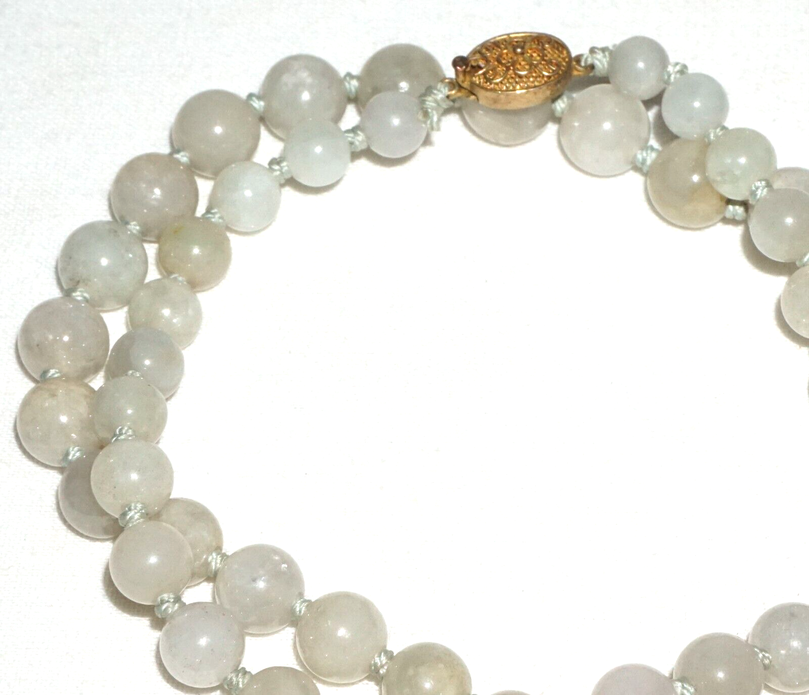 Vintage Chinese Grey Green Jadeite Jade Bead Necklace w. Silver Clasp  (---)#3