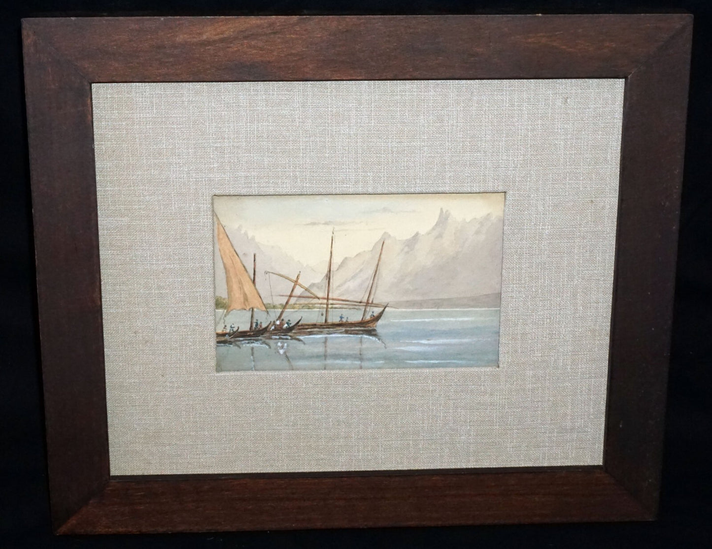 Antique Italian Miniature Gouache Painting Coastal Fisherman & Boats  (New)