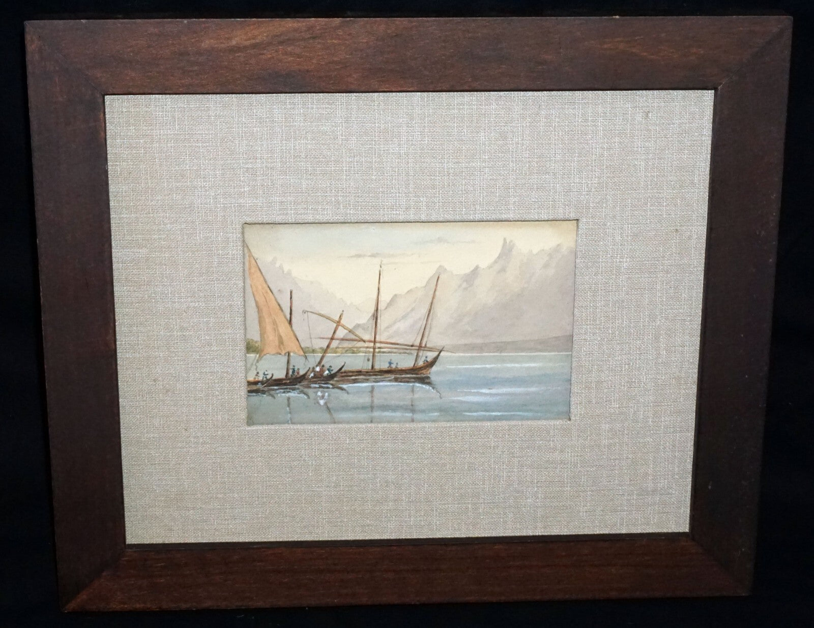 Antique Italian Miniature Gouache Painting Coastal Fisherman & Boats  (New)