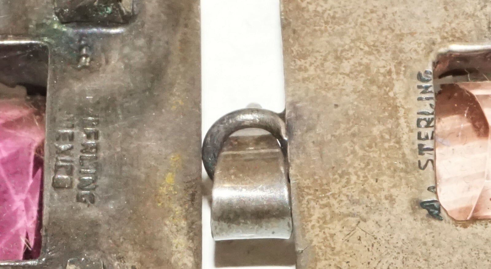 2Pc Vintage Brutalist Style Brooch & Pendant w. Tourmaline Accents  (BrM)#31