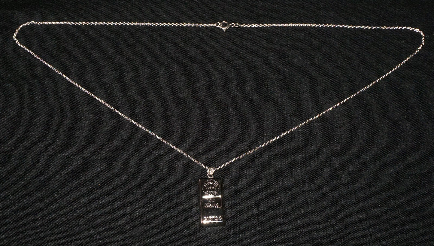 1974 Gibraltor Mint Sterling Silver 100 Grains Bar Pendant & Necklace  (NiD)