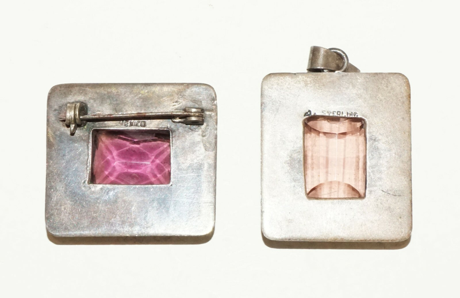 2Pc Vintage Brutalist Style Brooch & Pendant w. Tourmaline Accents  (BrM)#31