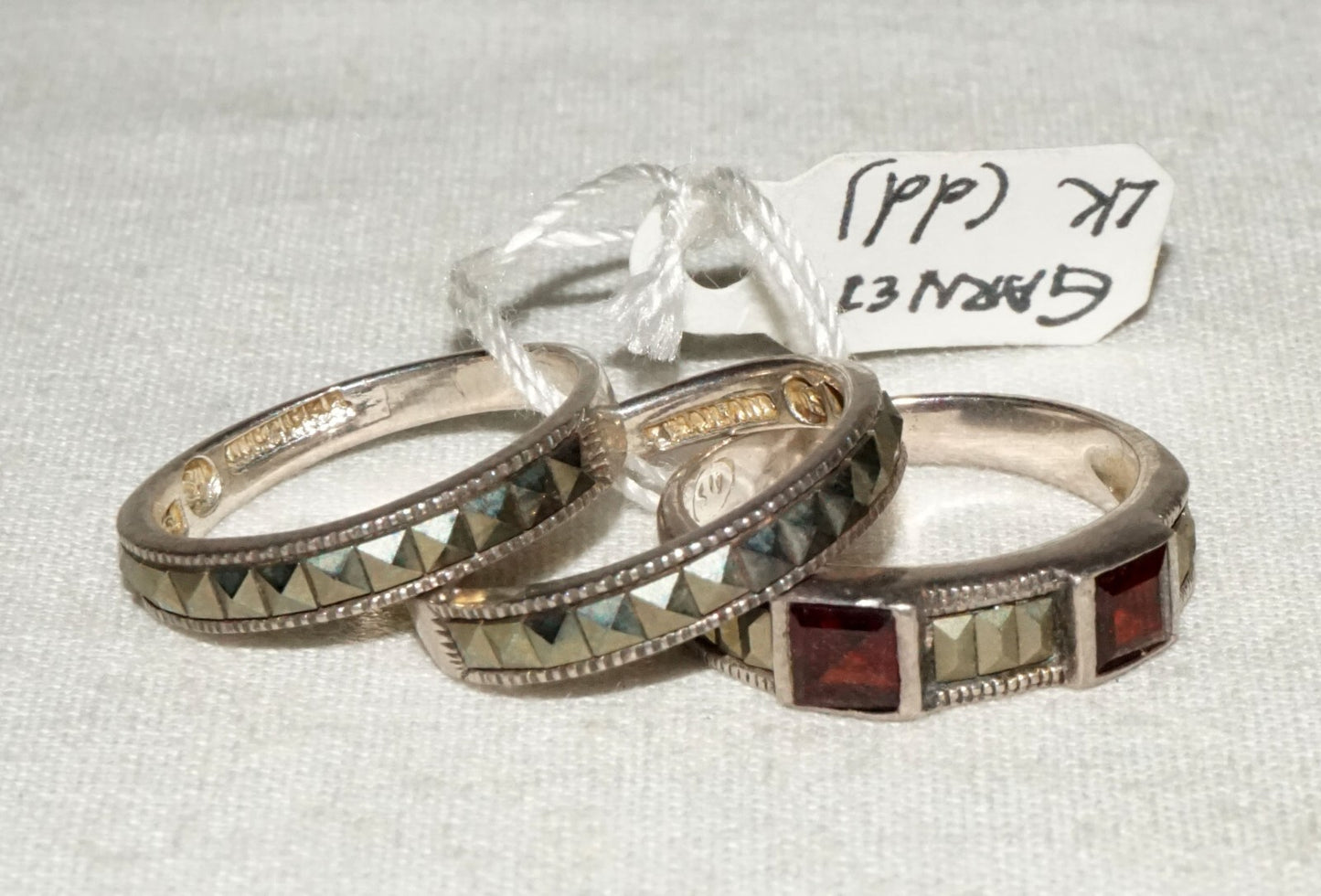 3Pc Thai Sterling Silver Rings Sz.6/6.25 Marcasite & Garnet Accents  (KiL)