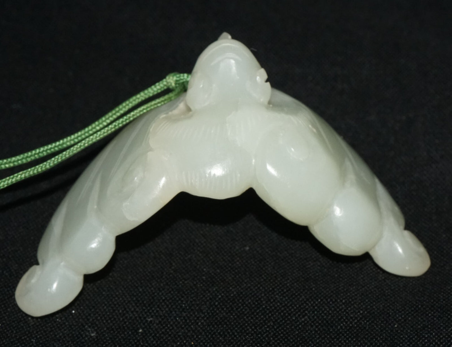 Antique Chinese Grey Green Nephrite Jade Bat Motif Carved Pendant  (LeS)L23