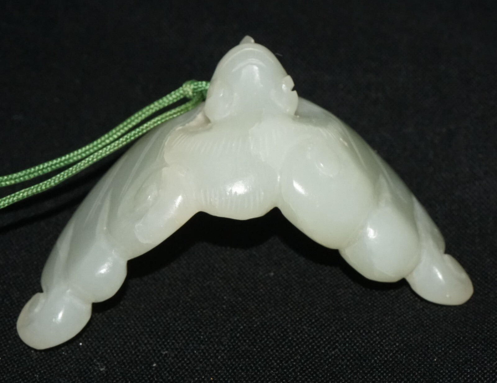 Antique Chinese Grey Green Nephrite Jade Bat Motif Carved Pendant  (LeS)L23