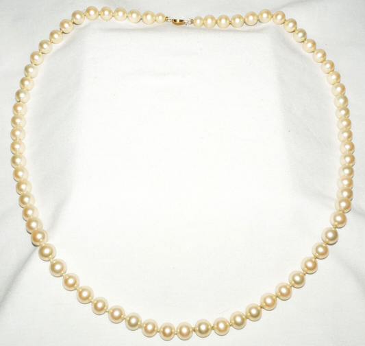 Vintage Faux Pearl Necklace 30" w. Gold Plated Clasp  (KoS) L15