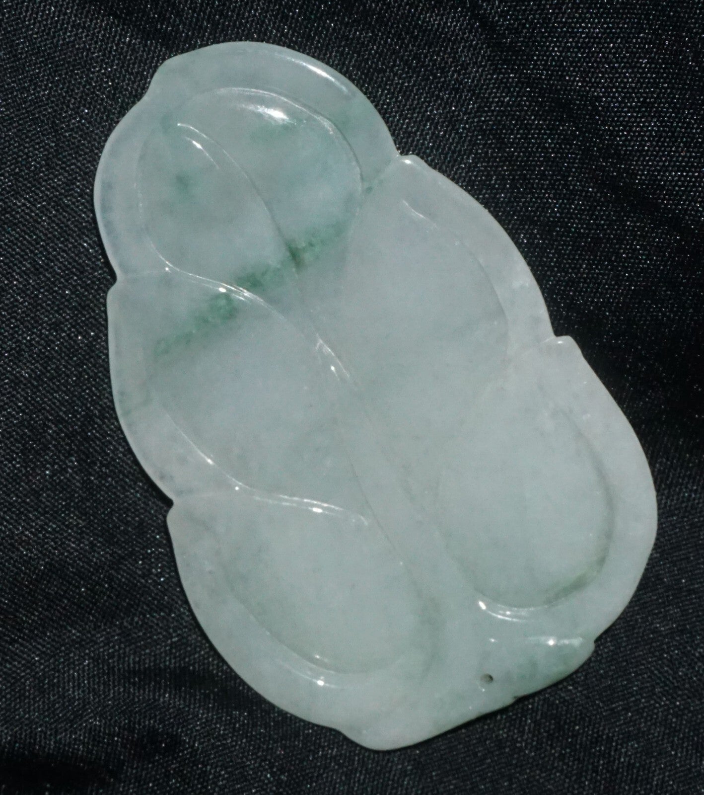 Modern Chinese White & Green Jadeite Jade Leaf Motif Carved Pendant  (---)