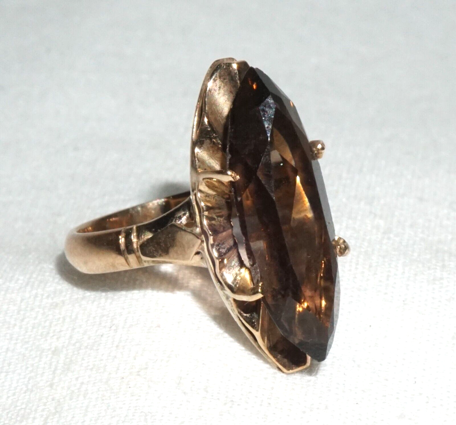 Vintage 14k Yellow Gold  Ring Sz.5.5 set 1x Marquise Cut Smoky Quartz (BrM)L3