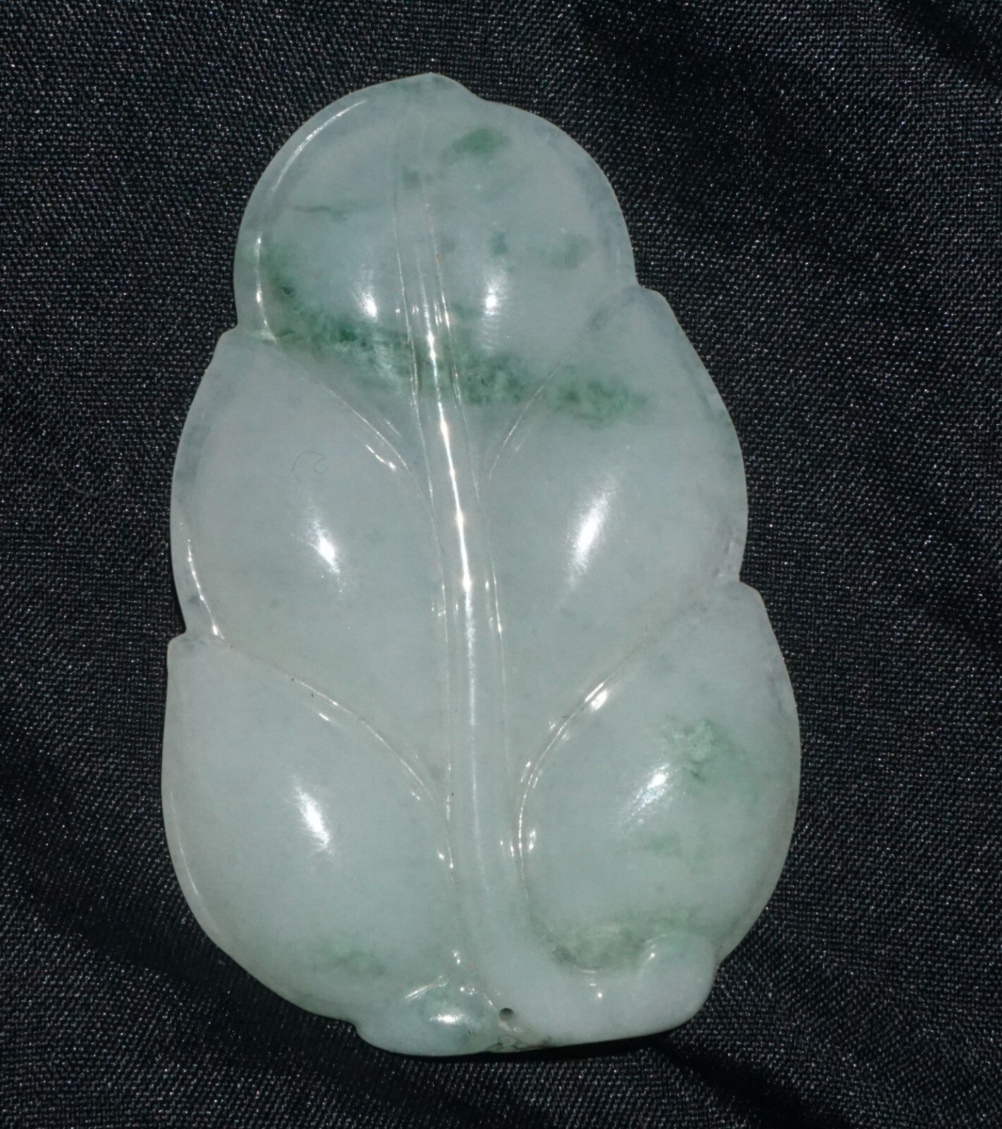 Modern Chinese White & Green Jadeite Jade Leaf Motif Carved Pendant  (---)