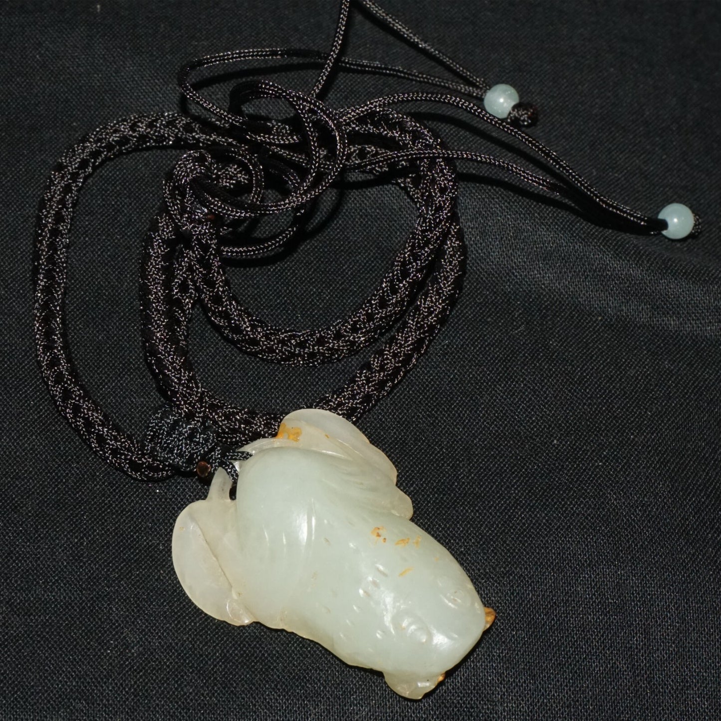 Antique Chinese Grey Green Nephrite Jade Toad Motif Carved Pendant  (LeS)L23