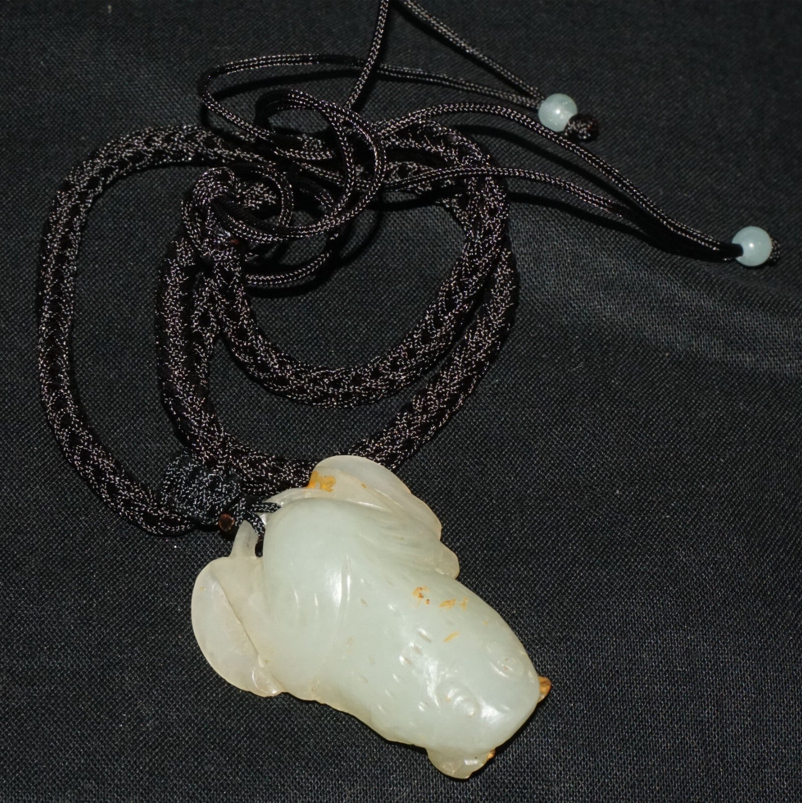 Antique Chinese Grey Green Nephrite Jade Toad Motif Carved Pendant  (LeS)L23