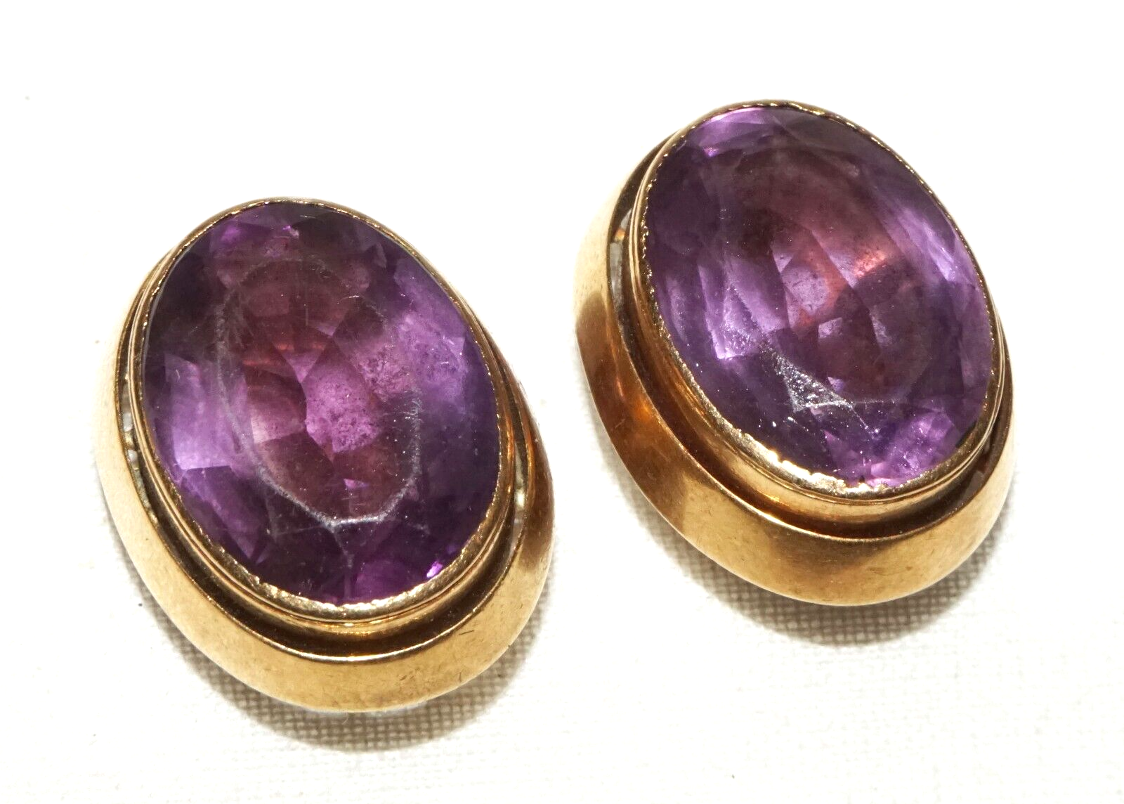 Pair UK 10K Yellow Gold Victorian Cuff Buttons w. Amethyst Accents  (CuM)