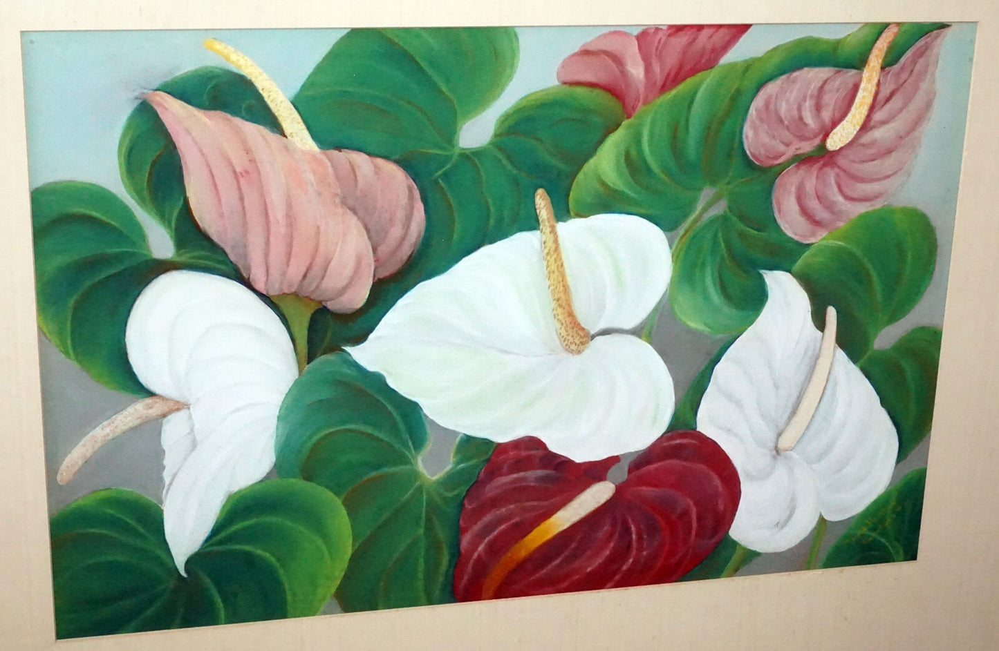 1950s Hawaii Koa Watercolor & Pastel Painting Hibiscus by Maude Horton (New)