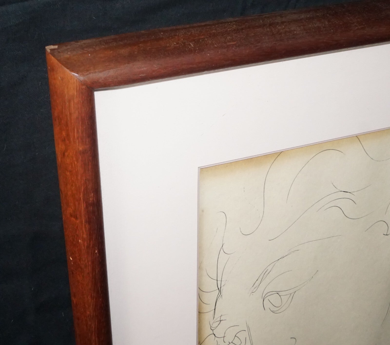1950 Hawaii Koa Framed Ink Drawing Hawaiian Woman Head by Madge Tennent (PeNe
