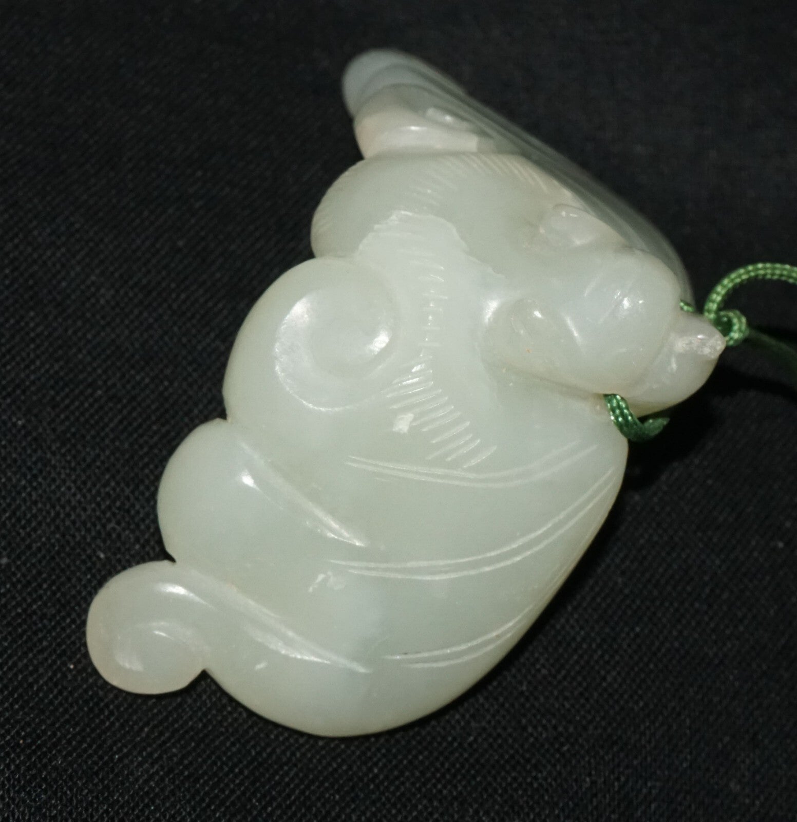 Antique Chinese Grey Green Nephrite Jade Bat Motif Carved Pendant  (LeS)L23