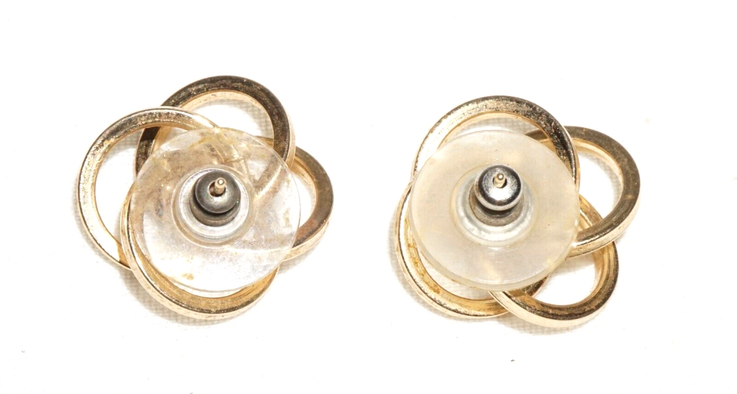 Pair Vintage Modernist 14k Yellow Gold Quadruple Ring Design Earrings  (***)