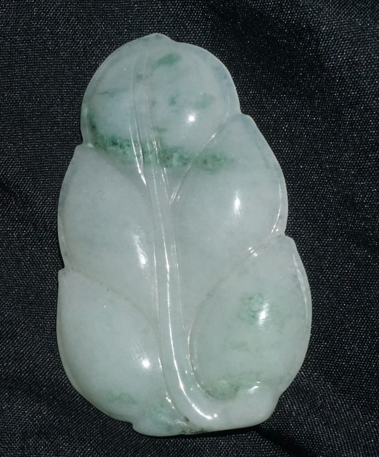 Modern Chinese White & Green Jadeite Jade Leaf Motif Carved Pendant  (---)