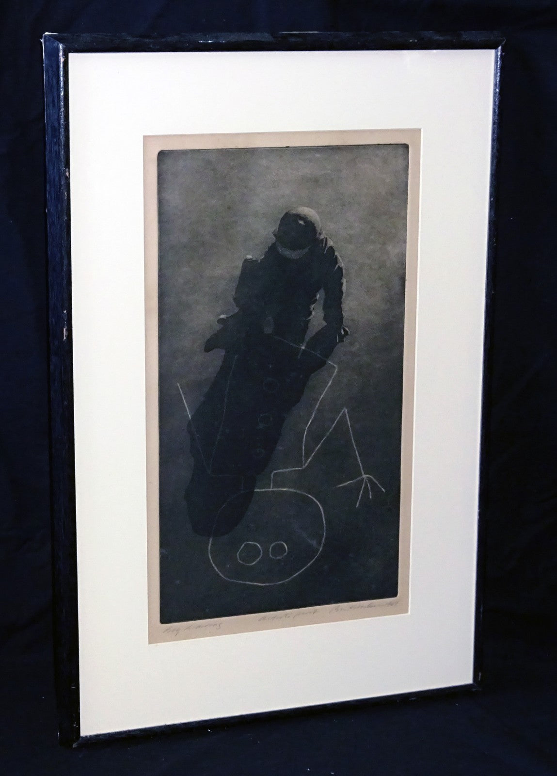 1969 US Etching Aquatint Print AP "Boy Drawing w Chalk"  by Ben K.illegible(***)