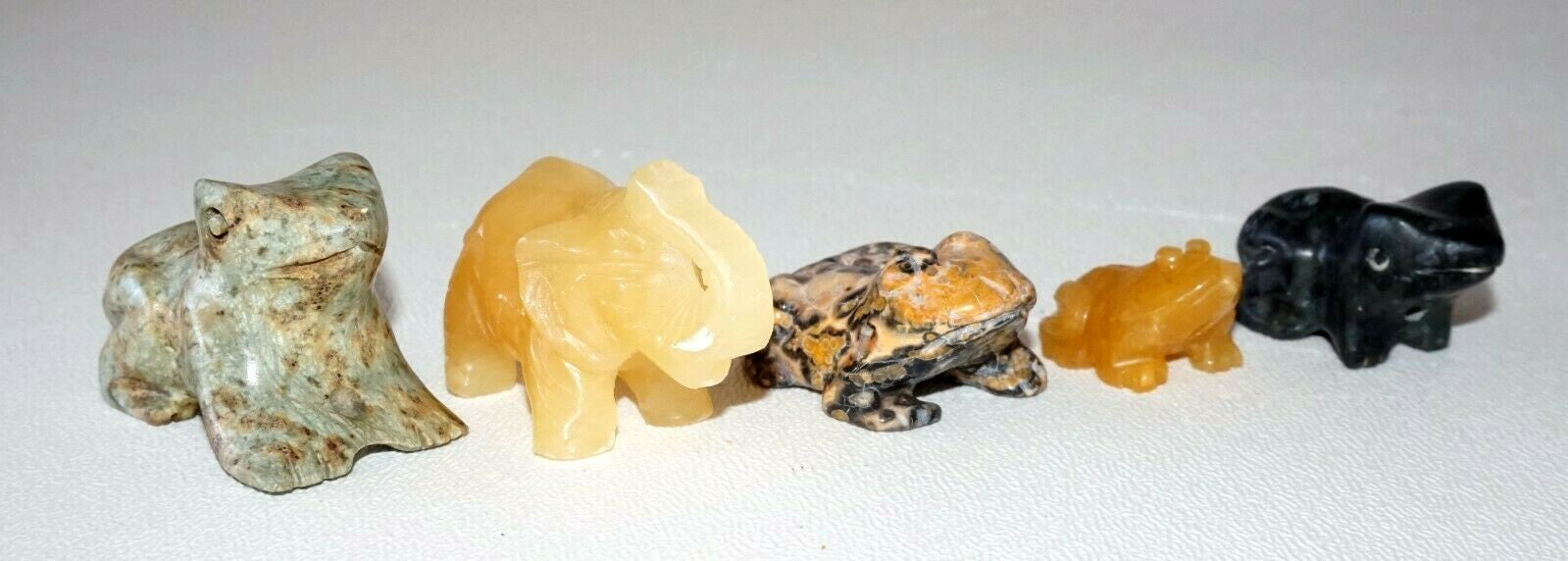 5Pc Chinese Jade & Hard-stone Carved Animals Toads, Frogs, Elephant  (DeL)#9a