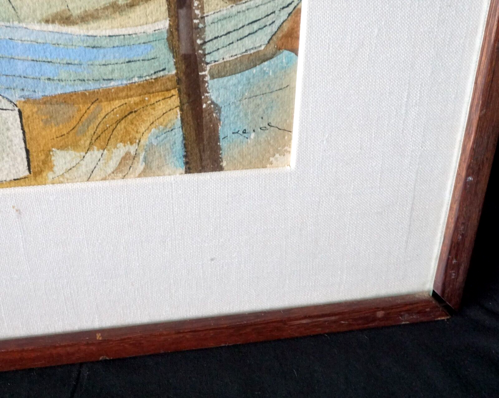 1948 Hawaii Watercolor Painting Boat Harbor II by Keiichi Kimura (1914-88) (PeNe