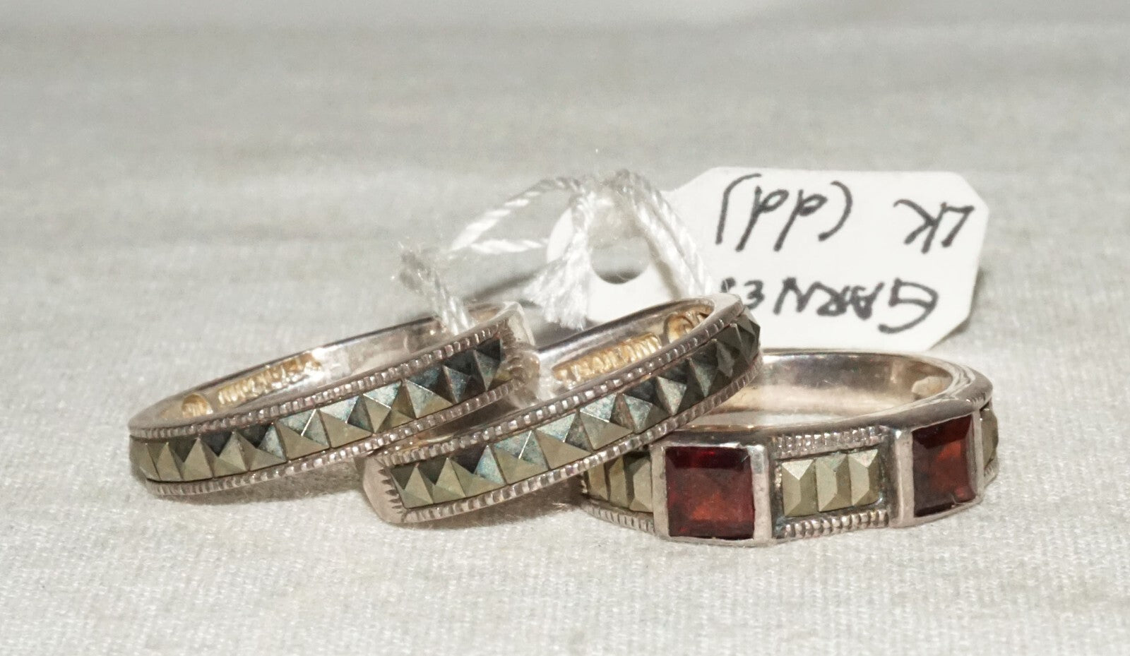 3Pc Thai Sterling Silver Rings Sz.6/6.25 Marcasite & Garnet Accents  (KiL)