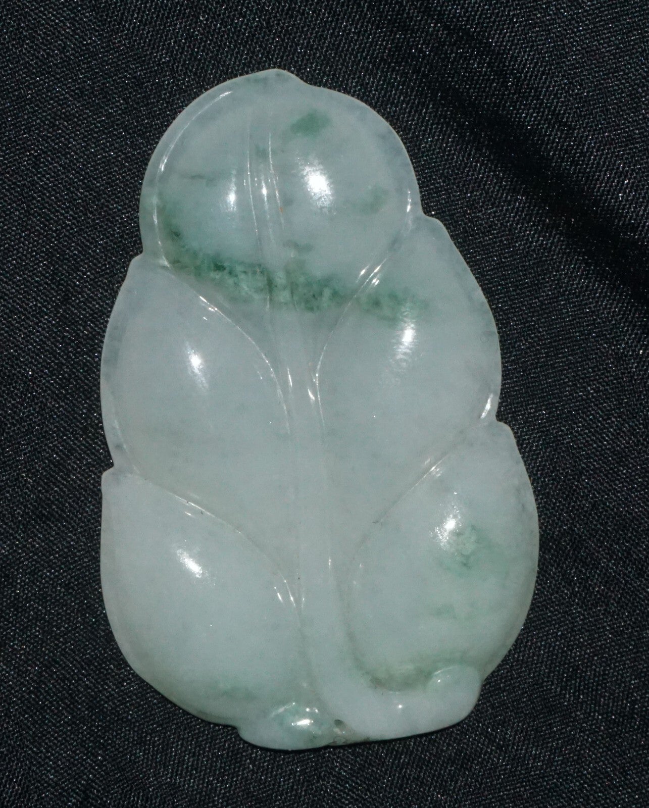 Modern Chinese White & Green Jadeite Jade Leaf Motif Carved Pendant  (---)