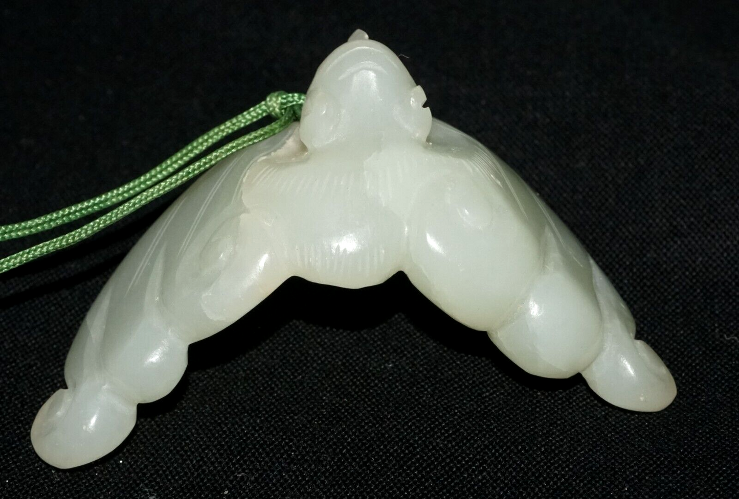 Antique Chinese Grey Green Nephrite Jade Bat Motif Carved Pendant  (LeS)L23