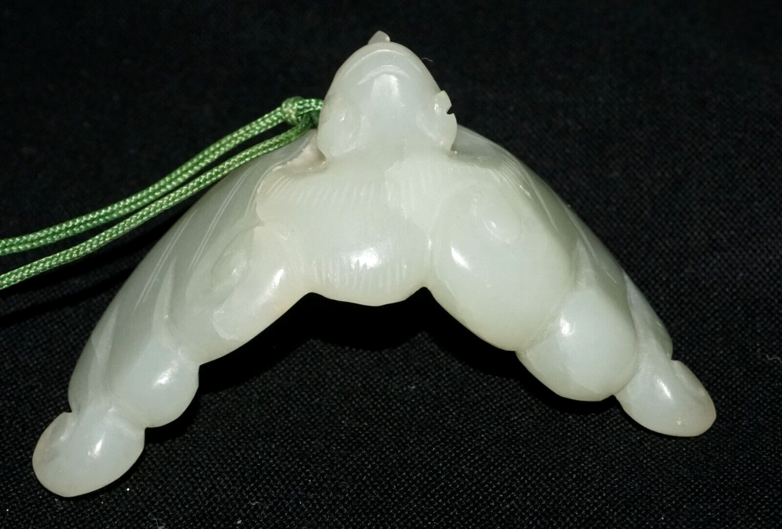 Antique Chinese Grey Green Nephrite Jade Bat Motif Carved Pendant  (LeS)L23